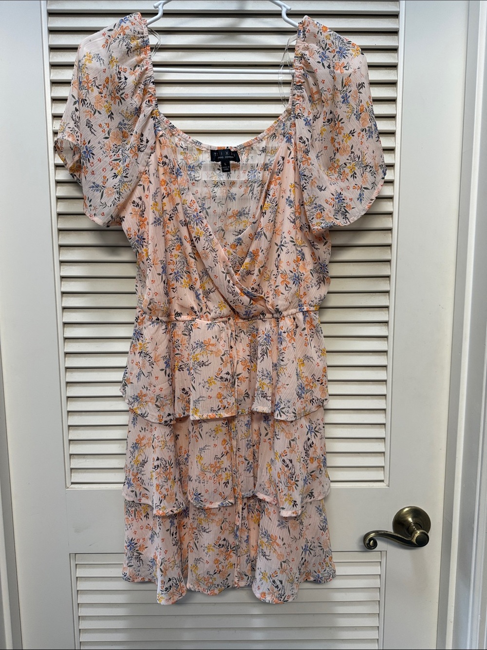 Trixxi Peachy Pink Floral Tiered Dress
